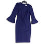 Womens Blue Long Flared Sleeve Back Zip Knee Length Sheath Dress Size 6 image number 1