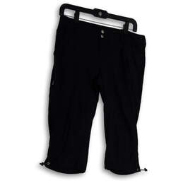 Womens Black Flat Front Slash Pocket Drawstring Hem Capri Pants Size 8
