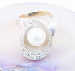 Vintage 14K White Gold Pearl 0.12 CTTW Diamond Ring 6.8g