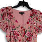 NWT Womens Pink Floral Puff Sleeve V-Neck Ruffle Hem Fit & Flare Dress Sz S image number 3