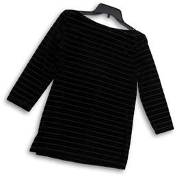 Womens Black Striped Round Neck Long Sleeve Pullover Blouse Top Size Medium alternative image