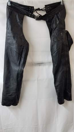 HARLEY DAVIDSON Deluxe Leather Chaps Mens XL Black Embossed Logo alternative image