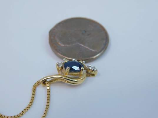 14K Yellow Gold Oval Sapphire Diamond Accent Pendant Necklace 3.7g image number 10