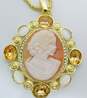Amedeo Gold Tone Carved Shell Cameo Crystal & Cat's Eye Pendant Necklace 32.1g image number 3