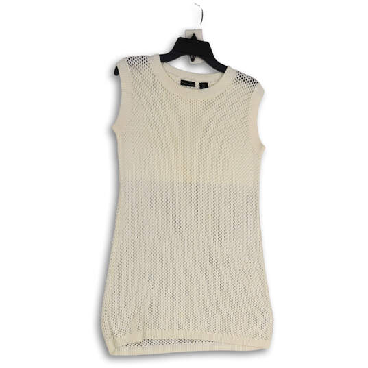 Womens White Knitted Sleeveless Crew Neck Stretch Pullover Vest Size Medium image number 1