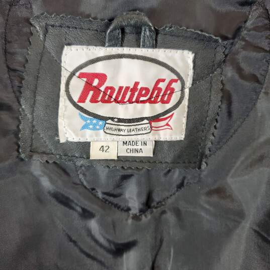 Route66 Men Black Leather Moto Vest sz 42/M image number 4