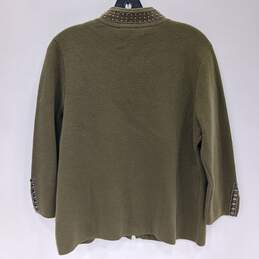 Chico's Women's Military Cardi Sweater Embellished Olive Size 1 NWT; alternative image