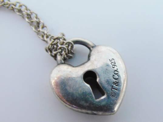 Tiffany & Co 925 Heart Lock Keyhole Pendant Cable Chain Necklace 2.3g image number 5