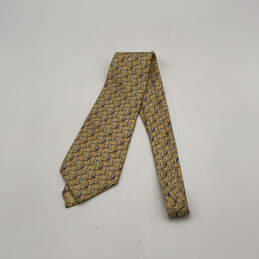 Mens Yellow Blue Boat Print Adjustable Four In Hand Pointed Necktie