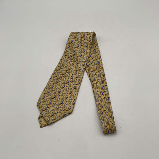 Mens Yellow Blue Boat Print Adjustable Four In Hand Pointed Necktie image number 1