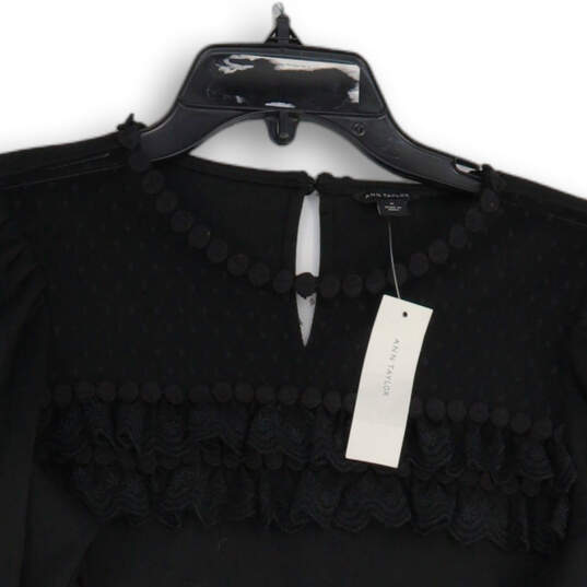 NWT Womens Black Lace Long Sleeve Round Neck Stretch Blouse Top Size Medium image number 3