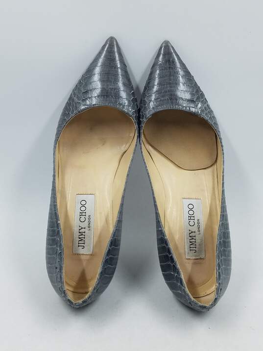 Authentic Jimmy Choo Gray Snakeskin Pumps W 6 image number 6