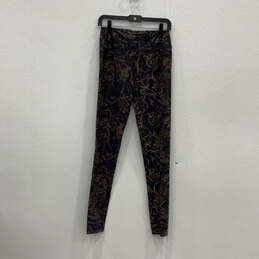 Womens Blue Floral Traced Vine Flat Front Pull-On Ankle Leggings Size M