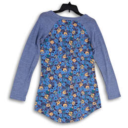 Womens Blue Floral Raglan Sleeve Henley Neck T-Shirt Size Small alternative image