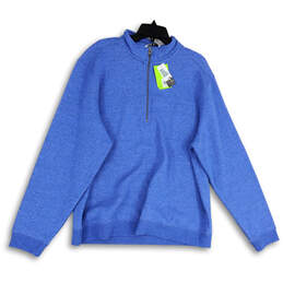NWT Mens Blue Mock Neck 1/4 Zip Long Sleeve Pullover Sweatshirt Size XL