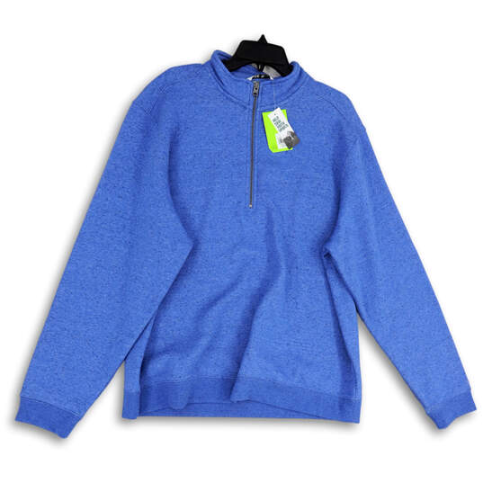 NWT Mens Blue Mock Neck 1/4 Zip Long Sleeve Pullover Sweatshirt Size XL image number 1