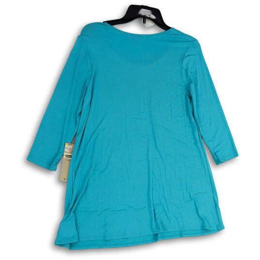 NWT Womens Blue 3/4 Sleeve Round Neck Beaded Pullover Tunic Top Size Small image number 2