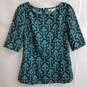 Boden short sleeve blue and green art deco floral top size 6 image number 1