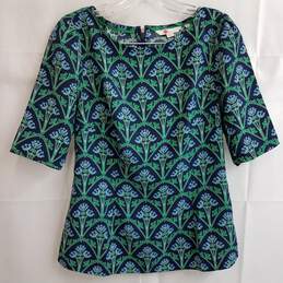 Boden short sleeve blue and green art deco floral top size 6