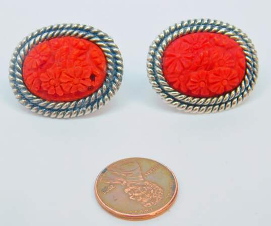 Amy Kahn Russell Sterling Silver Cinnabar Oval Omega Pierced Earrings 16.4g image number 4