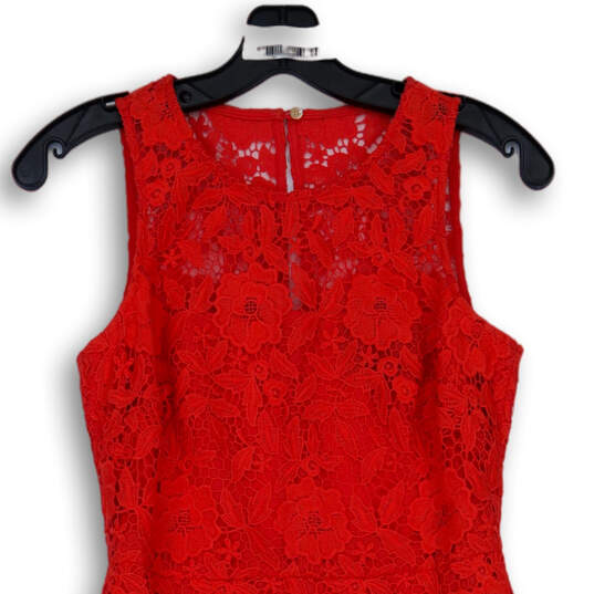 Womens Coral Orange Floral Lace Sleeveless Cocktail Sheath Dress Size 0 image number 3