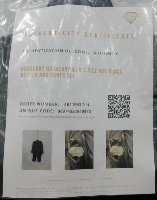 Authentic Burberry Men's Size 46R Black Blazer and Pants W/COA image number 6