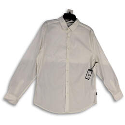 NWT Mens White Long Sleeve Regular Fit Collared Button-Up Shirt Size Large