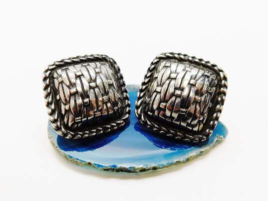 John Hardy 925 Woven Puffed Dome Square Chunky Omega Clip Post Earrings image number 1