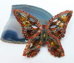 Vintage Weiss Gold Tone Orange Brown Glass Rhinestone Butterfly Brooch 20.2g alternative image