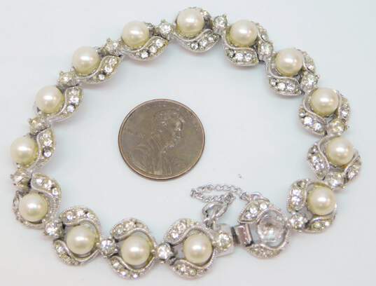 Vintage Bogoff Silver Tone Icy Rhinestone Faux Pearl Costume Bracelet 28.3g image number 6