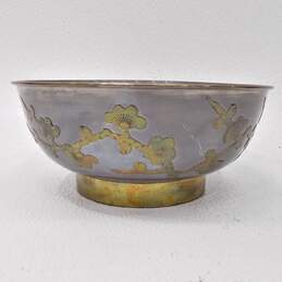 VTG Chinese Pewter Brass Outlay Cherry Blossom Bowl w/ Porcelain Ginger Jar alternative image