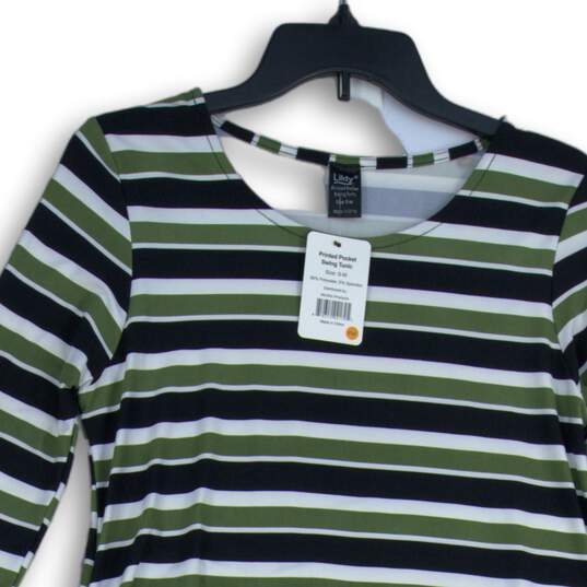 NWT Lildy Womens Green Black Striped Tunic Trapeze & Swing Dress Size S-M image number 3