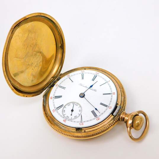 Antique 1902 Gold Filled Hamilton 17 Jewels Floral Etched Hunting Case Pocket Watch 126.8g image number 7