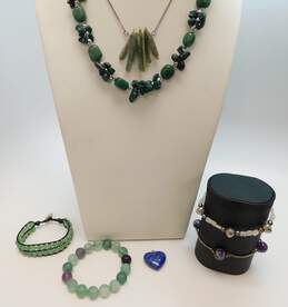 Artisan Silvertone Kyanite & Lapis Heart Pendants & Aventurine & Eilat Beaded Necklaces Moonstone Pearl Amethyst & Fluorite Bracelets 170.4g