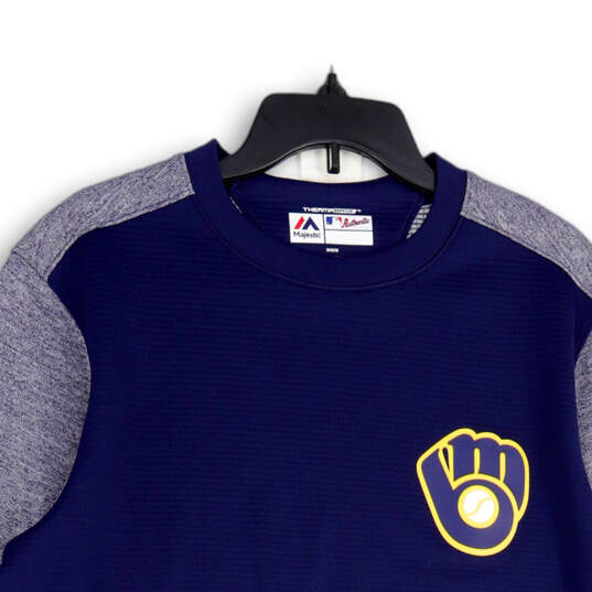 Mens Blue Milwaukee Brewers Crew Neck Long Sleeve Athletic T-Shirt Size M image number 3