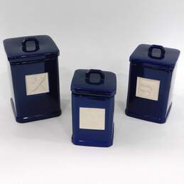 Vintage Roshco Tile Ware Cobalt Blue Ceramic Canisters Set of 3