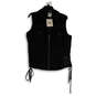 NWT Womens Black Embroidered Spread Collar Lace-Up Full-Zip Vest Size XL image number 1