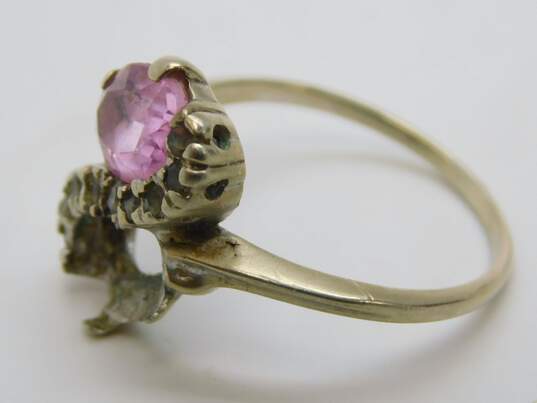 10K White Gold Pink Sapphire & Quartz Accented Bypass Ring For Repair 2.6g image number 2