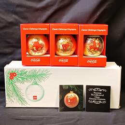 Corning Glass Works Bundle Of 4 Coca Cola Classic Christmas Ornaments IOB