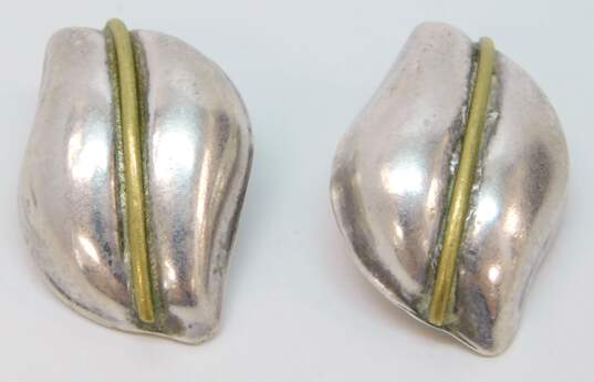 Vintage Taxco Sterling Silver & Brass Mexican Modernist Clip Earrings 37.4g image number 3