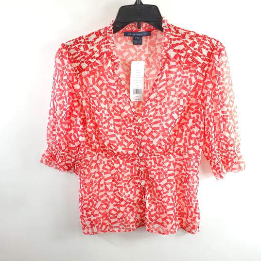French Connection Women Ivory/Pink Crinkle Blouse Sz 6 NWT image number 1