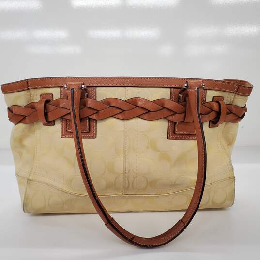 Coach Hampton Yellow Canvas Braided Brown Leather Trim Shoulder Bag image number 5