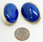 14K Yellow Gold Lapis Lazuli Oval Cabochon Omega Back Earrings 20.8g image number 6