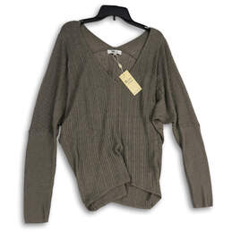NWT Womens Gray V-Neck Long Sleeve Long Sleeve Pullover Sweater Size L