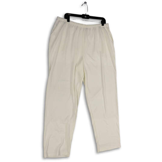 Womens White Elastic Waist Flat Front Straight Leg Ankle Pants Size XL image number 1