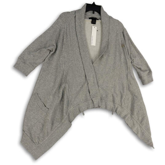 NWT Womens Gray Knitted Pockets 3/4 Sleeve Shawl Collar Cardigan Sweater M image number 1