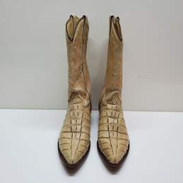 RUDEL Alligator Pattern Cowboy Boots Western Cream Leather Cross Men’s Sz 7 alternative image