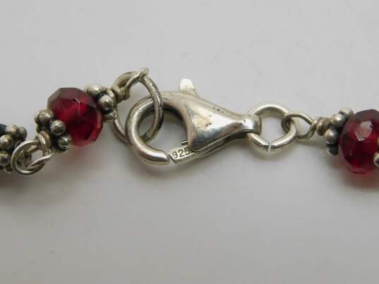 Ethereal 925 Rose Flower Pendant Glass Bead Necklace, Garnet Earrings & Knot Bangle Bracelet 50.7g image number 8