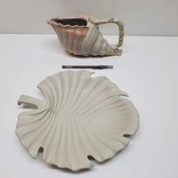 x2 Assorted Decorative Porcelain Tableware Leaf Platter + Otagiri Shell Pitcher
