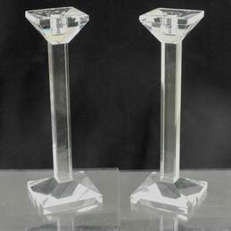 Pair of Oleg Cassini Crystal Square Pillar Candlestick Holders 10 Inch IOB alternative image